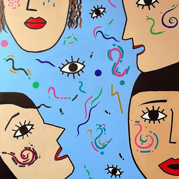 Rumors, large canvas acrylic painting