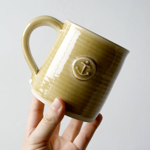 Sale - Set of two amber mugs with anchor design