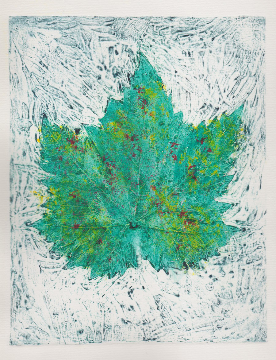 Jagged Leaf One Off Hand Pulled Collagraph Print 