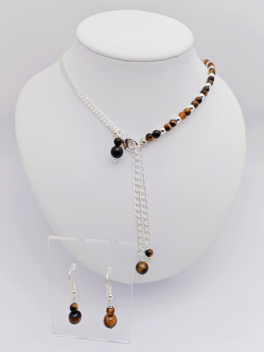 Multi purpose tiger's eye stone necklace Bracelet earrings, silver necklace, sil