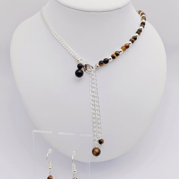 Multi purpose tiger's eye stone necklace Bracelet earrings, silver necklace, sil