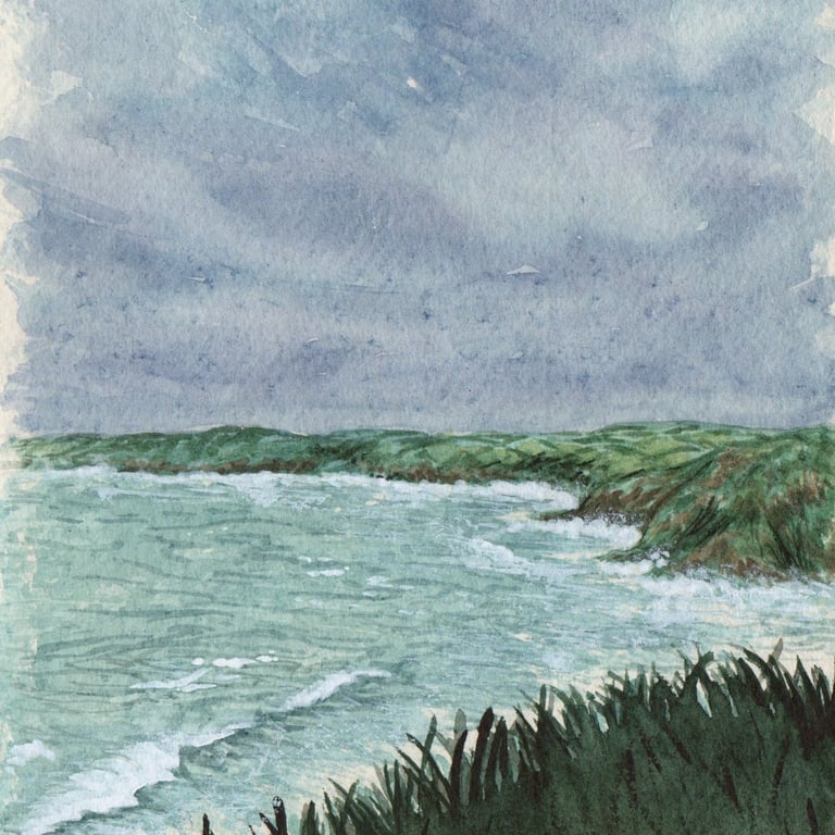 'A windy walk to Porthleven' Original Watercolour Painting