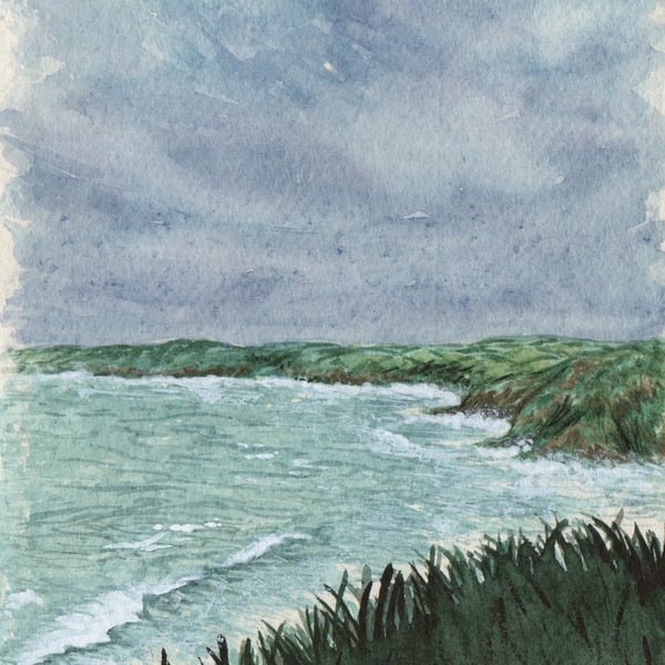 'A windy walk to Porthleven' Original Watercolour Painting
