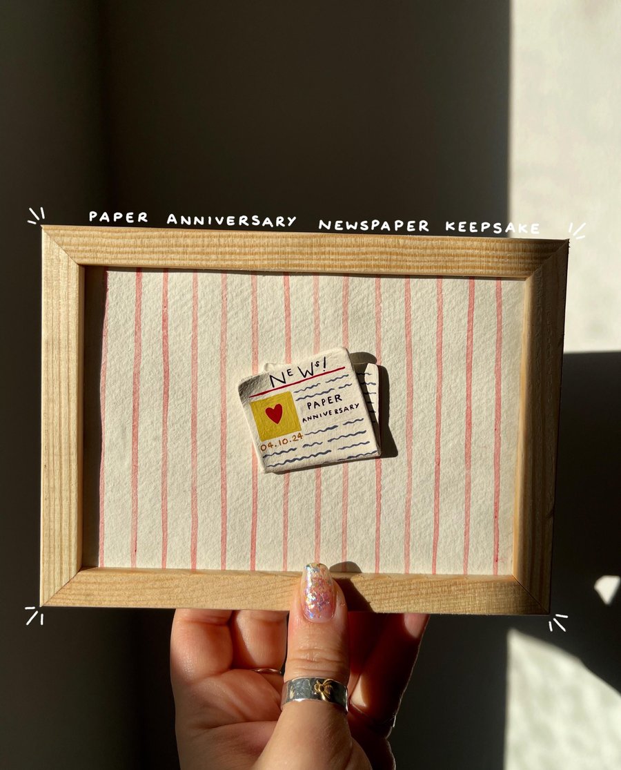 Handmade Paper Anniversary Newspaper Keepsake Framed Wedding Gift