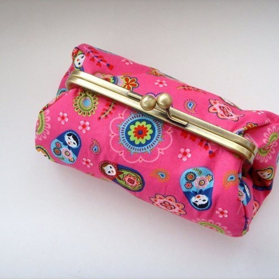 Bright Pink Russian Doll Clutch Bag / Make up Purse