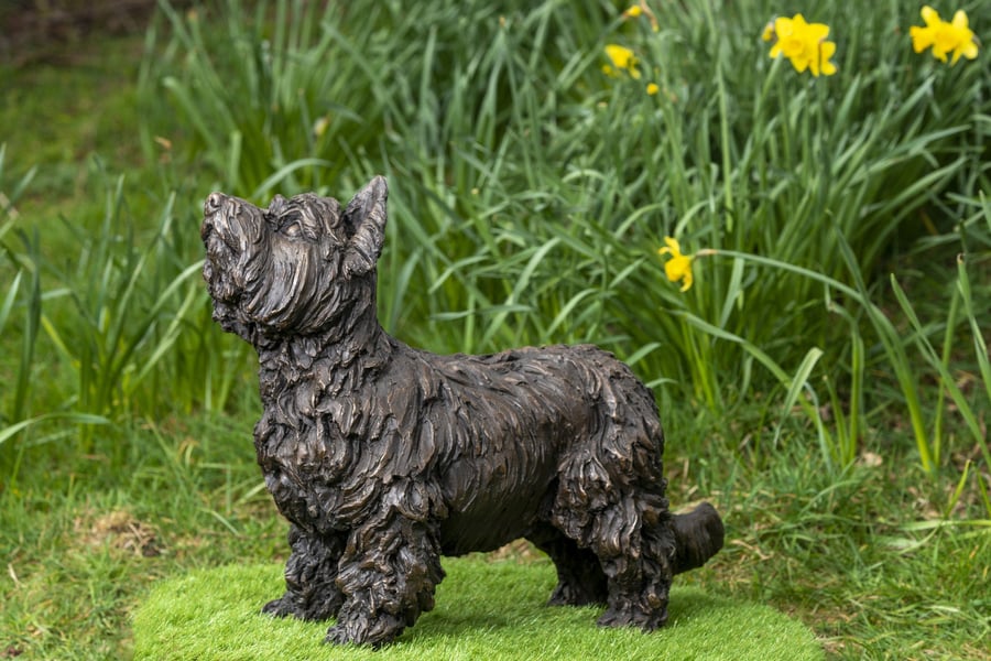 Standing Yorkshire Terrier Dog Statue Large Bronze Resin Garden Sculpture