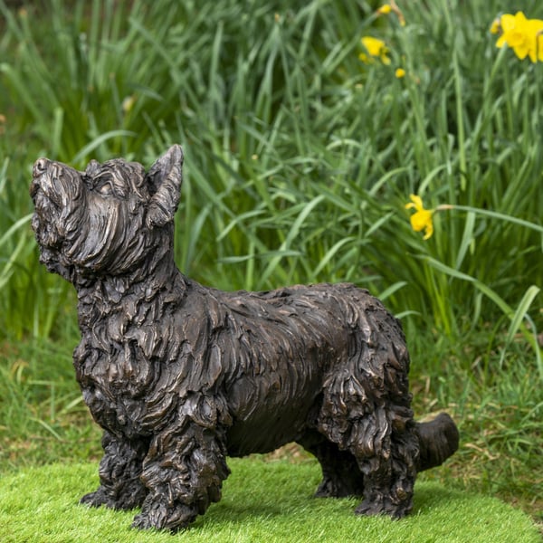 Standing Yorkshire Terrier Dog Statue Large Bronze Resin Garden Sculpture