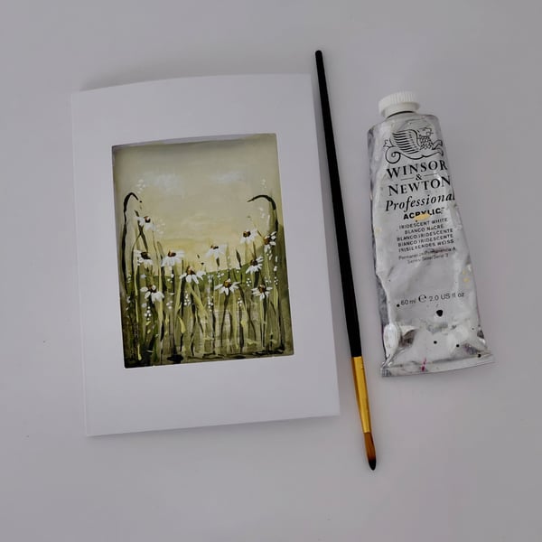 Original Art Hand Painted Card Of White Daisies Field