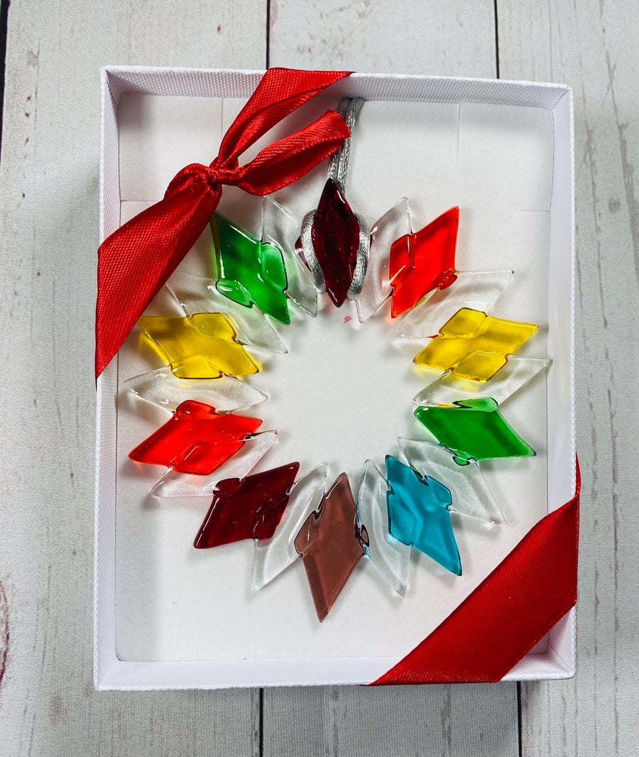 Rainbow Fused glass  wreath-Christmas decorations