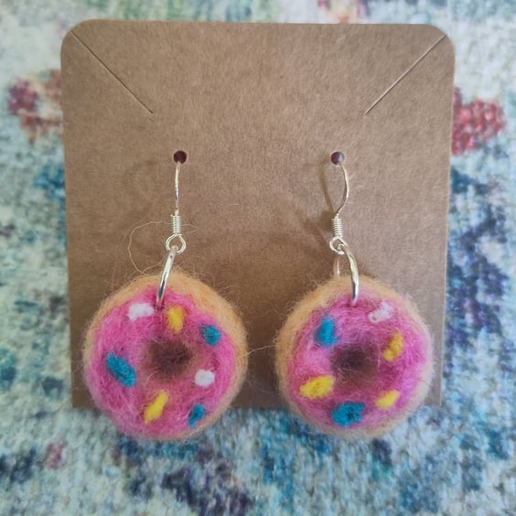 Needle-felted donut earrings