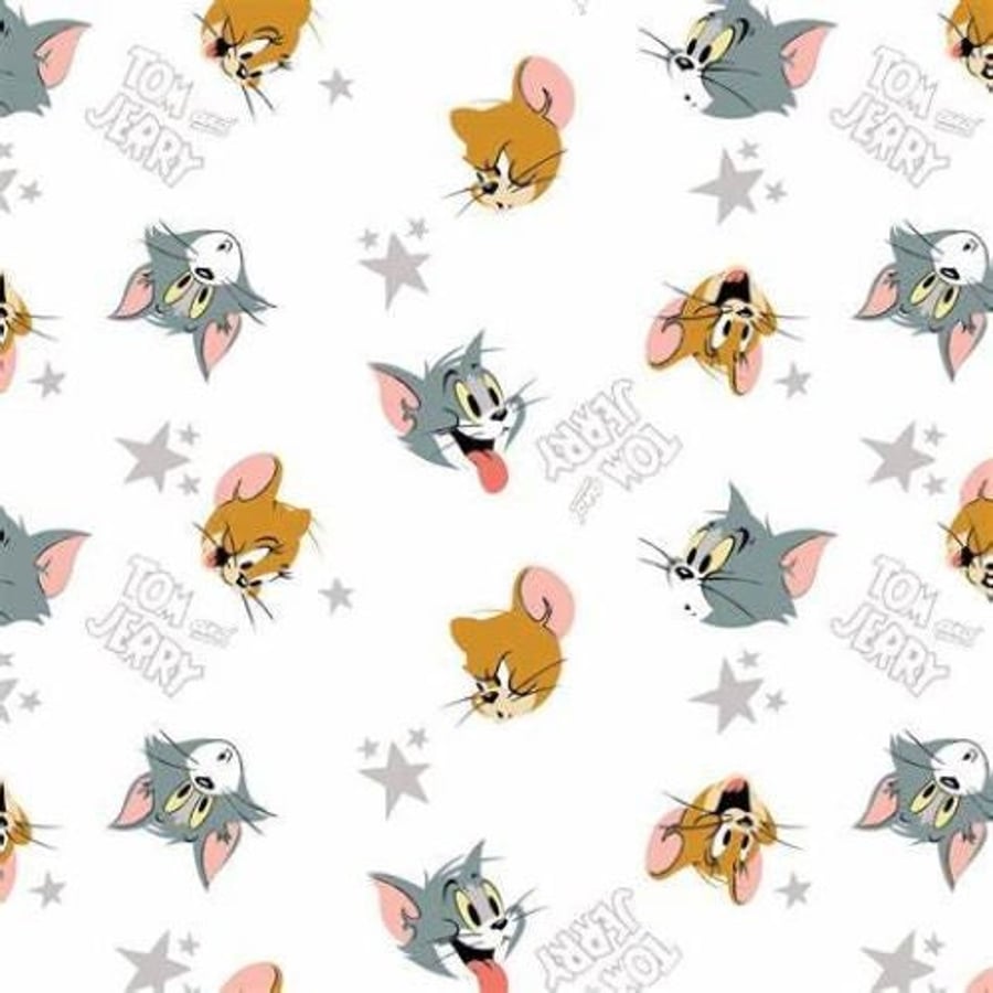 Fat Quarter Tom and Jerry Faces On White 100% Cotton Quilting Fabric