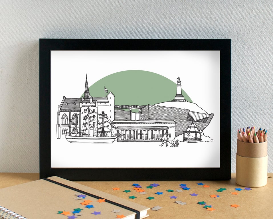 Dundee Landmarks Skyline Art Print