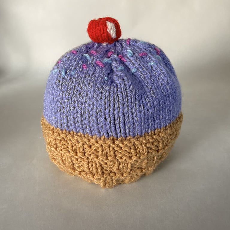 Children's Hand Knitted Cupcake Hat with Sprinkles