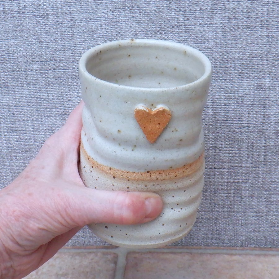 Water or juice beaker, beer tumbler cup hand thrown stoneware pottery heart