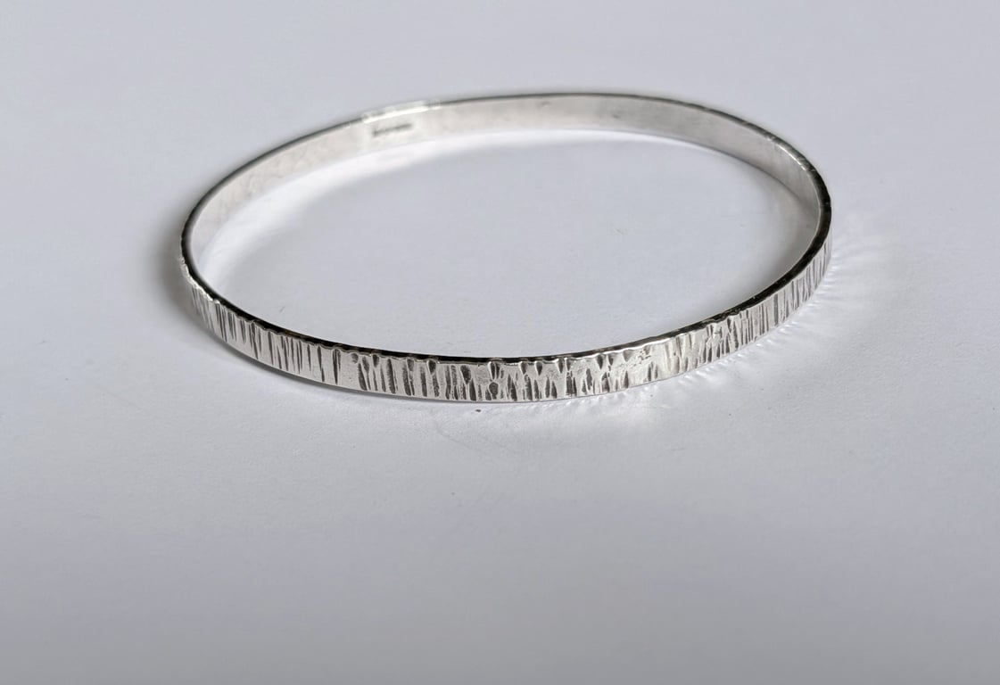 Sterling Silver Bangle, bark textured