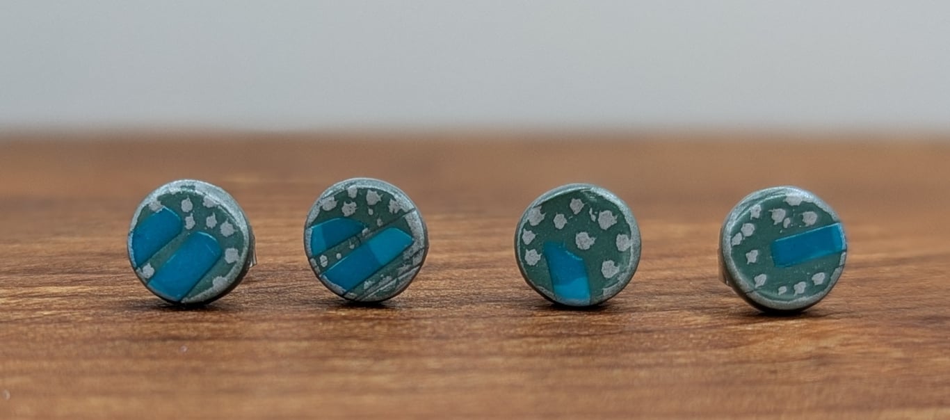 Slate green with blue small stud earrings 