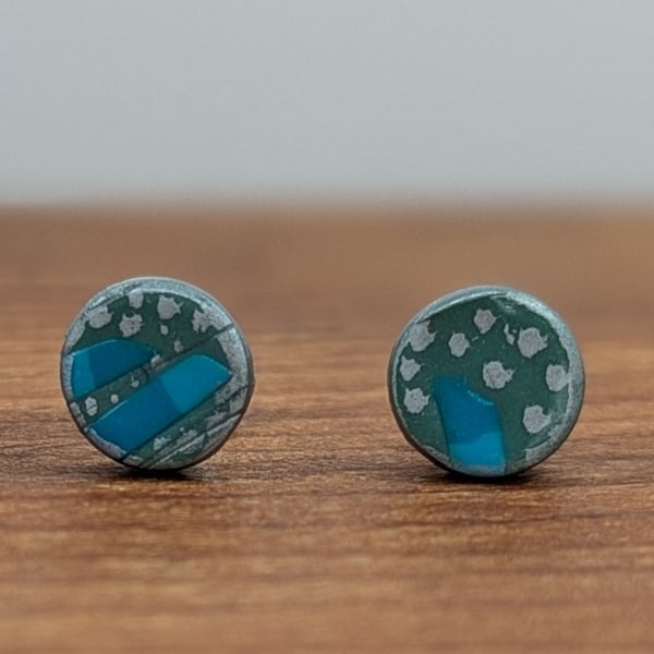 Slate green with blue small stud earrings 