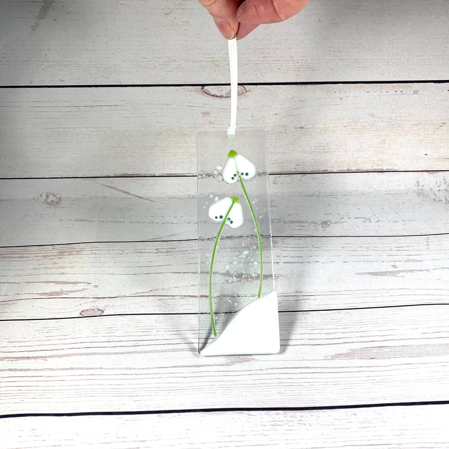 Fused glass snow drop hanging decoration