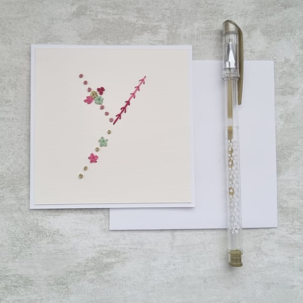 Letter Y Embroidered Card, Personalised Bridesmaid Card, Birthday Keepsake Card