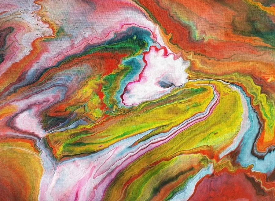 Acrylic Pour Painting 'lady in the sea of colour'