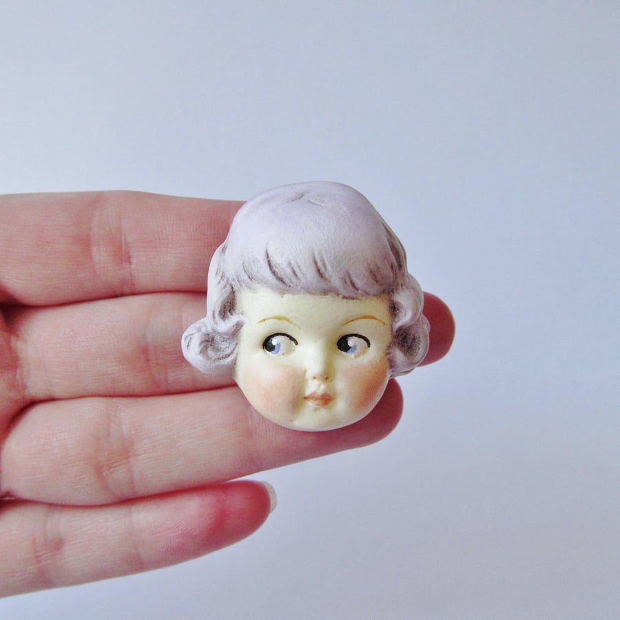 Dottie Dollie's Lilac Haired Rose Doll Pin Brooch