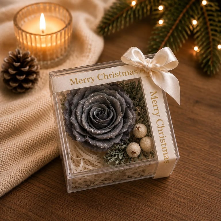 Glittery Grey or Red Preserved Rose Christmas Gift Luxury Christmas Flower Gift