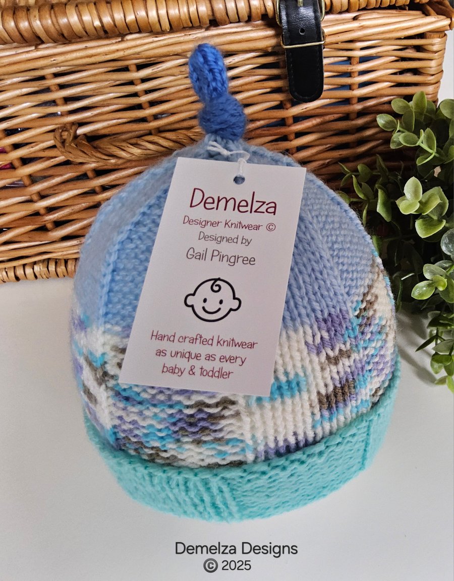 Designer Hand Knitted Baby knotted Pixie Hat  3- 6 months size