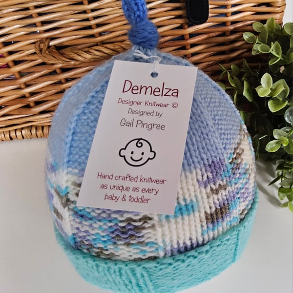 Designer Hand Knitted Baby knotted Pixie Hat  3- 6 months size