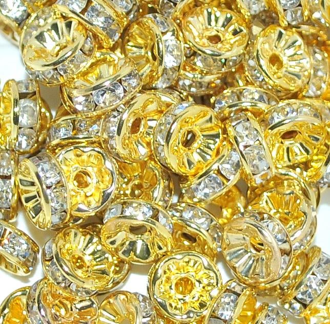 100pcs 6mm, 8 mm Gold Clear Rhinestone Rondelle Spacer Beads Jewellery Making