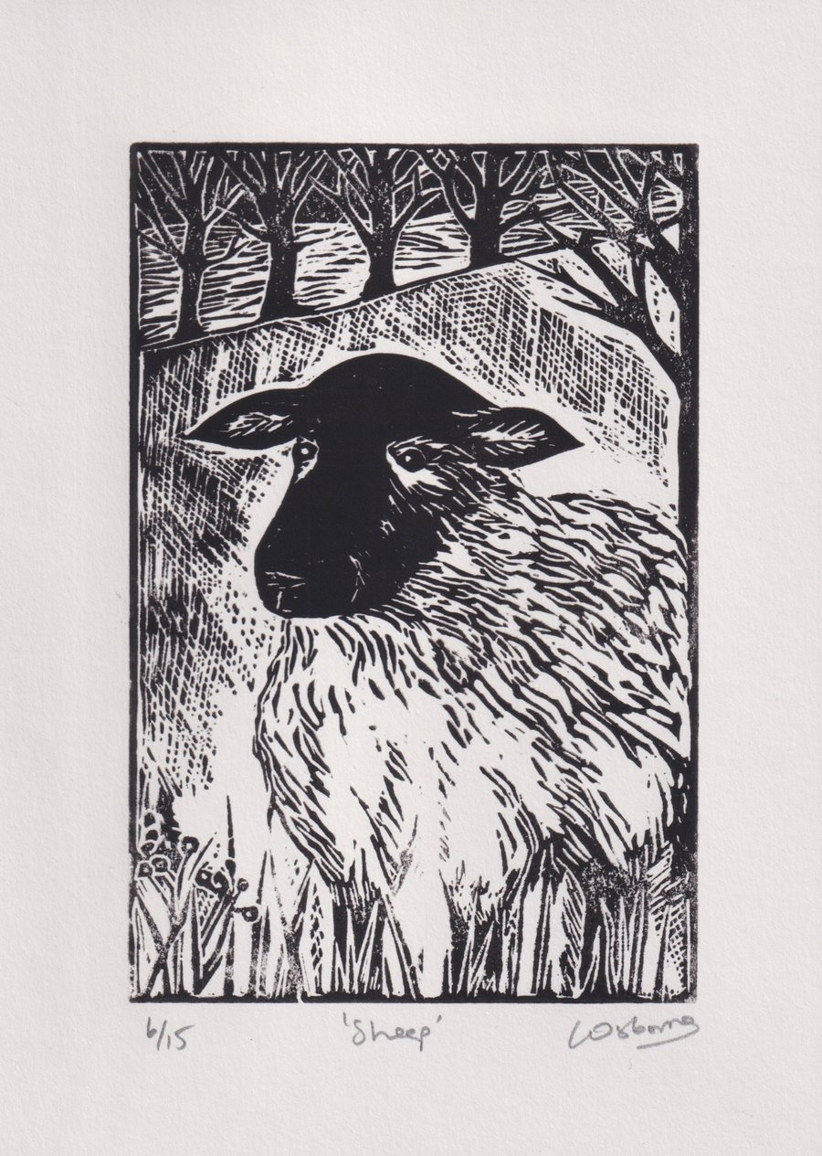 Sheep - original linocut