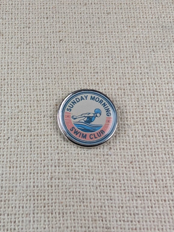 Sunday Morning Swim Club Badge - Swimming Themed Pin - Large Resin Topped Pin