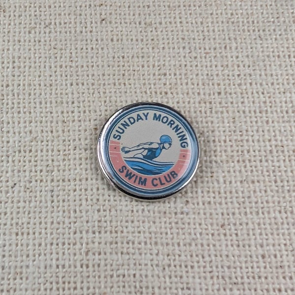 Sunday Morning Swim Club Badge - Swimming Themed Pin - Large Resin Topped Pin