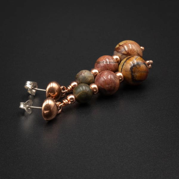  Picasso jasper and copper gemstone handmade drop earrings , Pisces jewelry