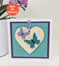 Handmade card with butterfly decoration detachable wooden heart keepsake