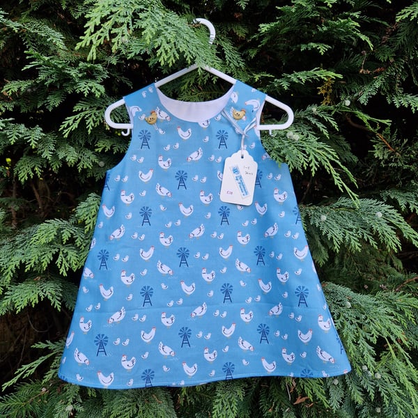 Age: 1-2yr Blue Chicken and Windmill Dress