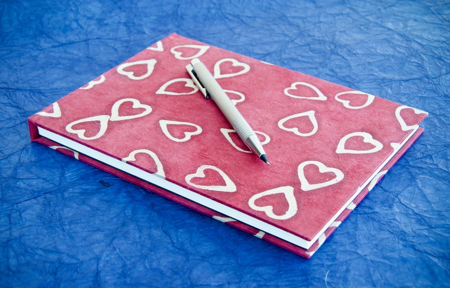 A5 Watercolour Sketchbook with heart-covered handmade paper cover