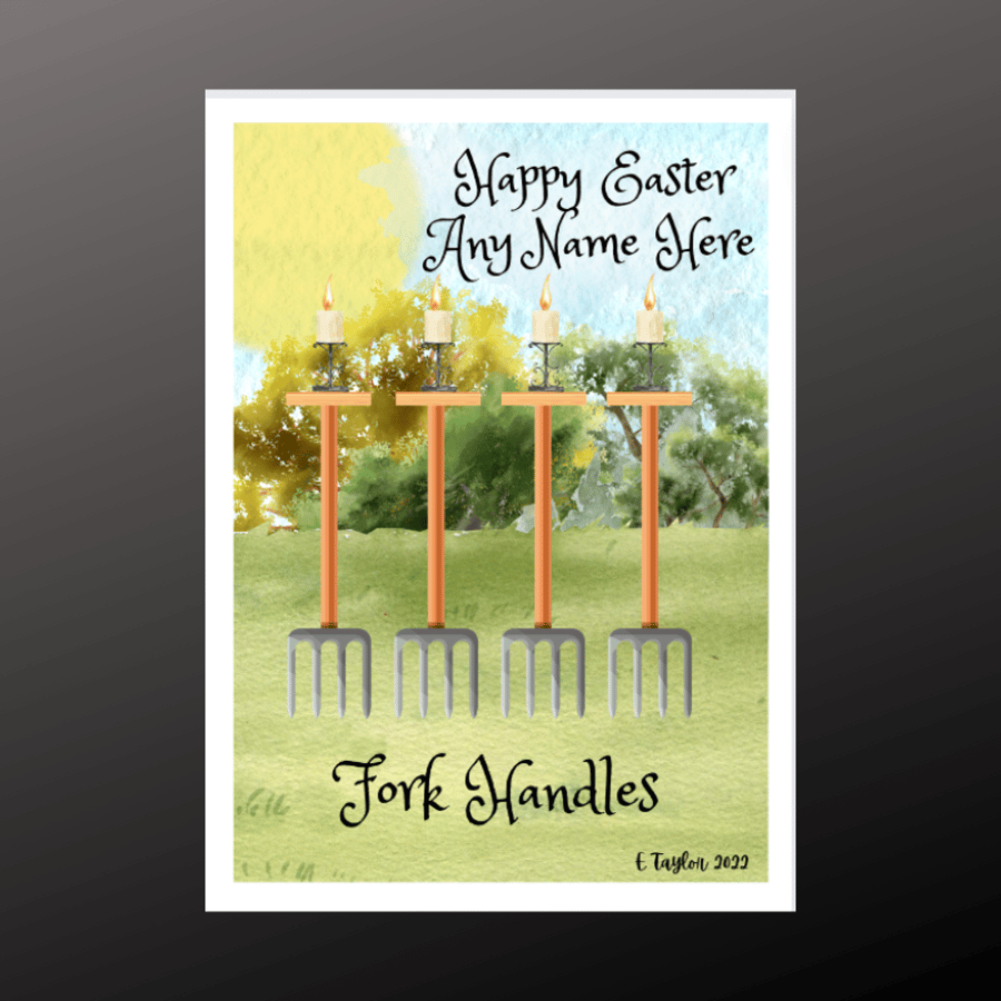 Happy Easter Card Fork Handles Funny Personalised Seeded Option Wiccan Pagan