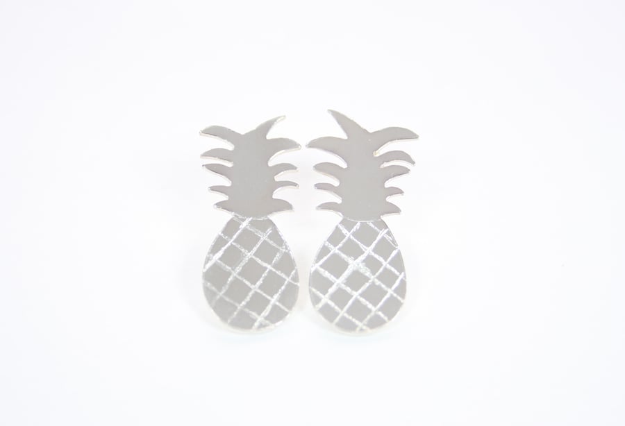 Silver Tropical Pineapple Stud Earrings