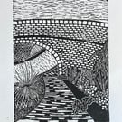 Canal Side Garden, Original Lino Print, 'Perfectly Imperfect'