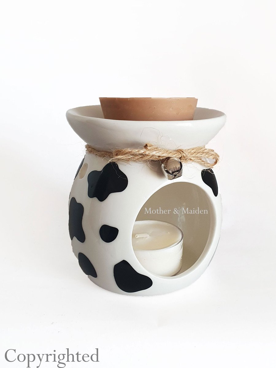 Cow Pattern Wax Burner, Cow Print Melter, Dalmatian Oil Burner, Black and White