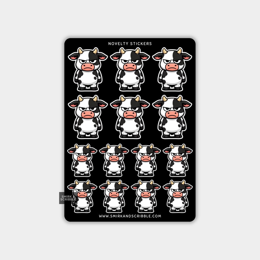 Funny Vinyl Sticker Sheet For Adults - Grumpy Cow