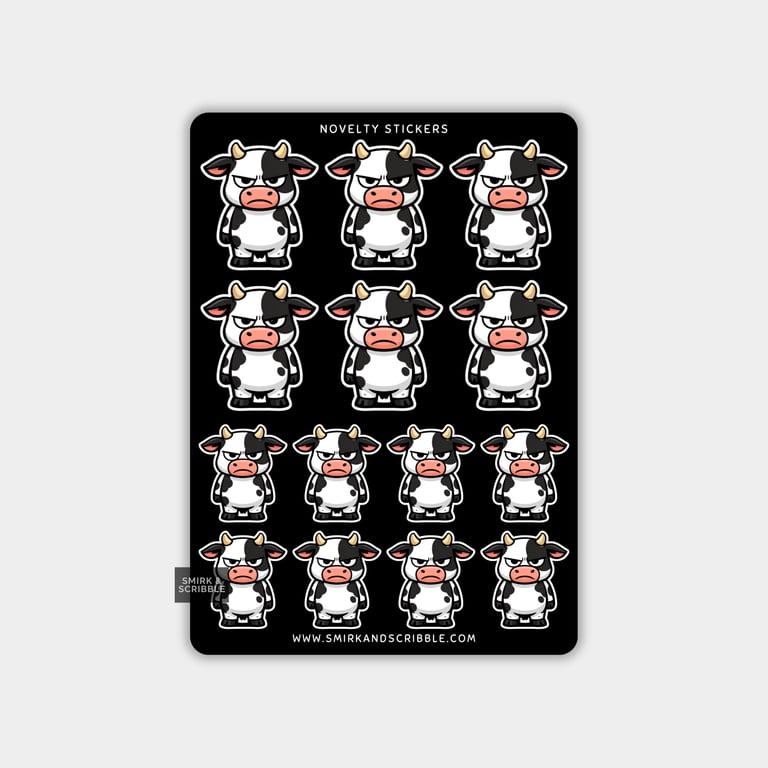 Funny Vinyl Sticker Sheet For Adults - Grumpy Cow