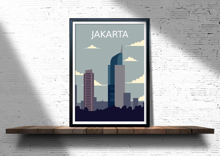 Jakarta retro travel poster, Jakarta print, Indonesia travel poster