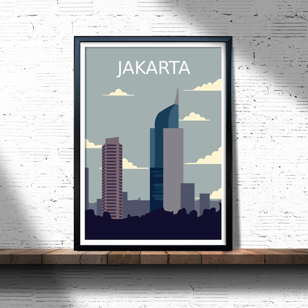 Jakarta retro travel poster, Jakarta print, Indonesia travel poster