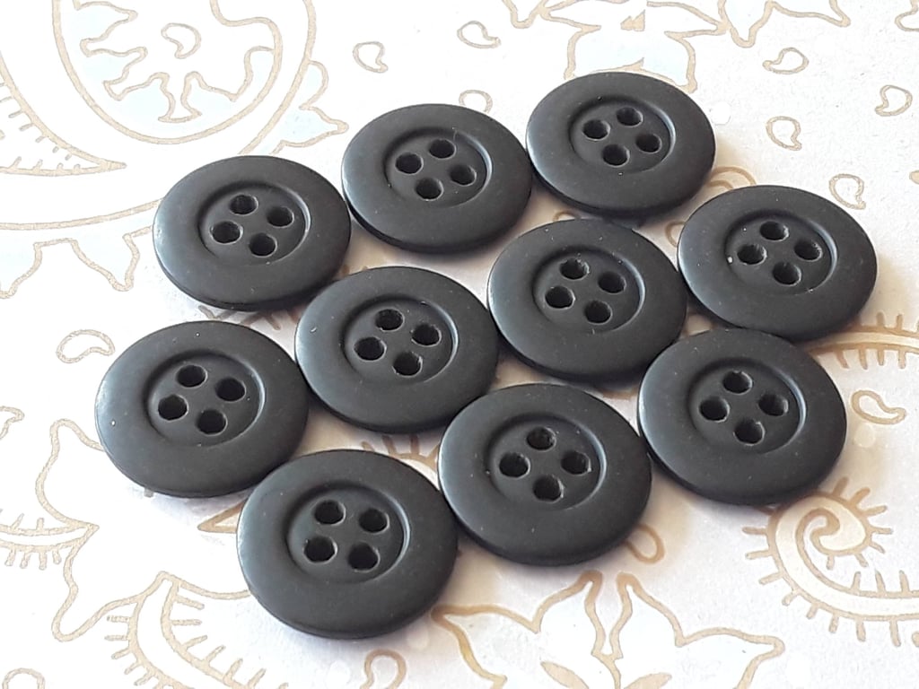 15mm 24L RETRO design Solid Black Buttons SATIN finish 4 hole