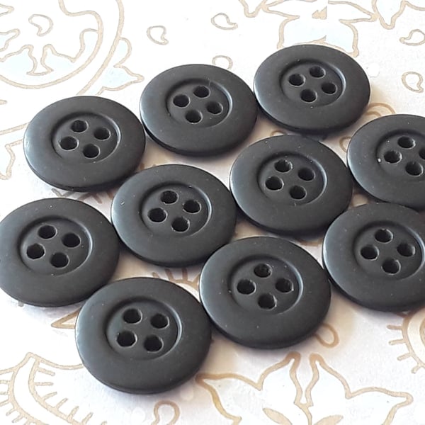 15mm 24L RETRO design Solid Black Buttons SATIN finish 4 hole