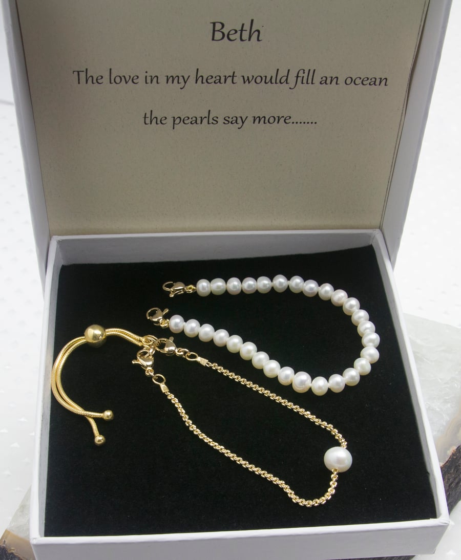 3 in 1 Gold Filled Cable chain and Freshwater Pearl interchangeable Bracelets