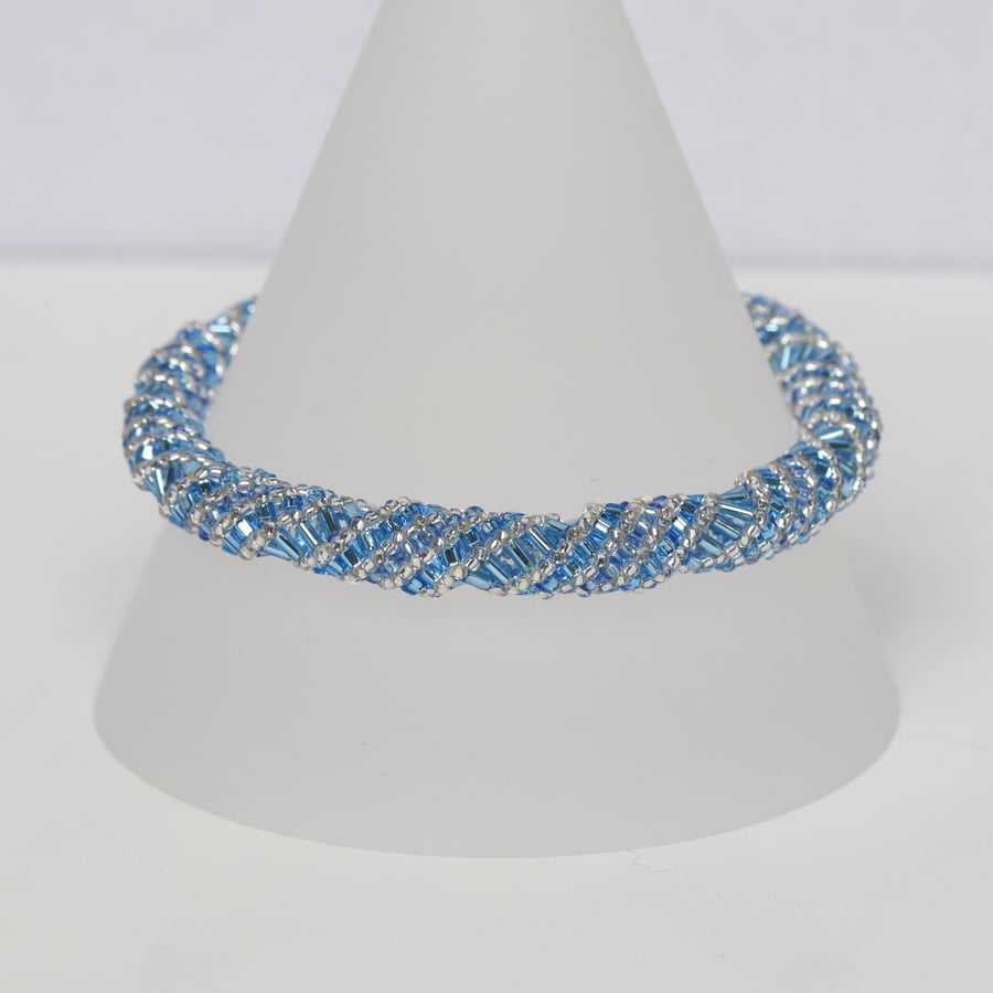 Russian Spiral Bracelet in Sparkly Blue and Silver