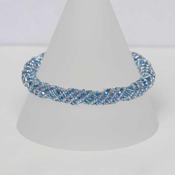 Russian Spiral Bracelet in Sparkly Blue and Silver