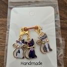 Set of 3 novelty crochet cat stitch markers gold tone base metal resin